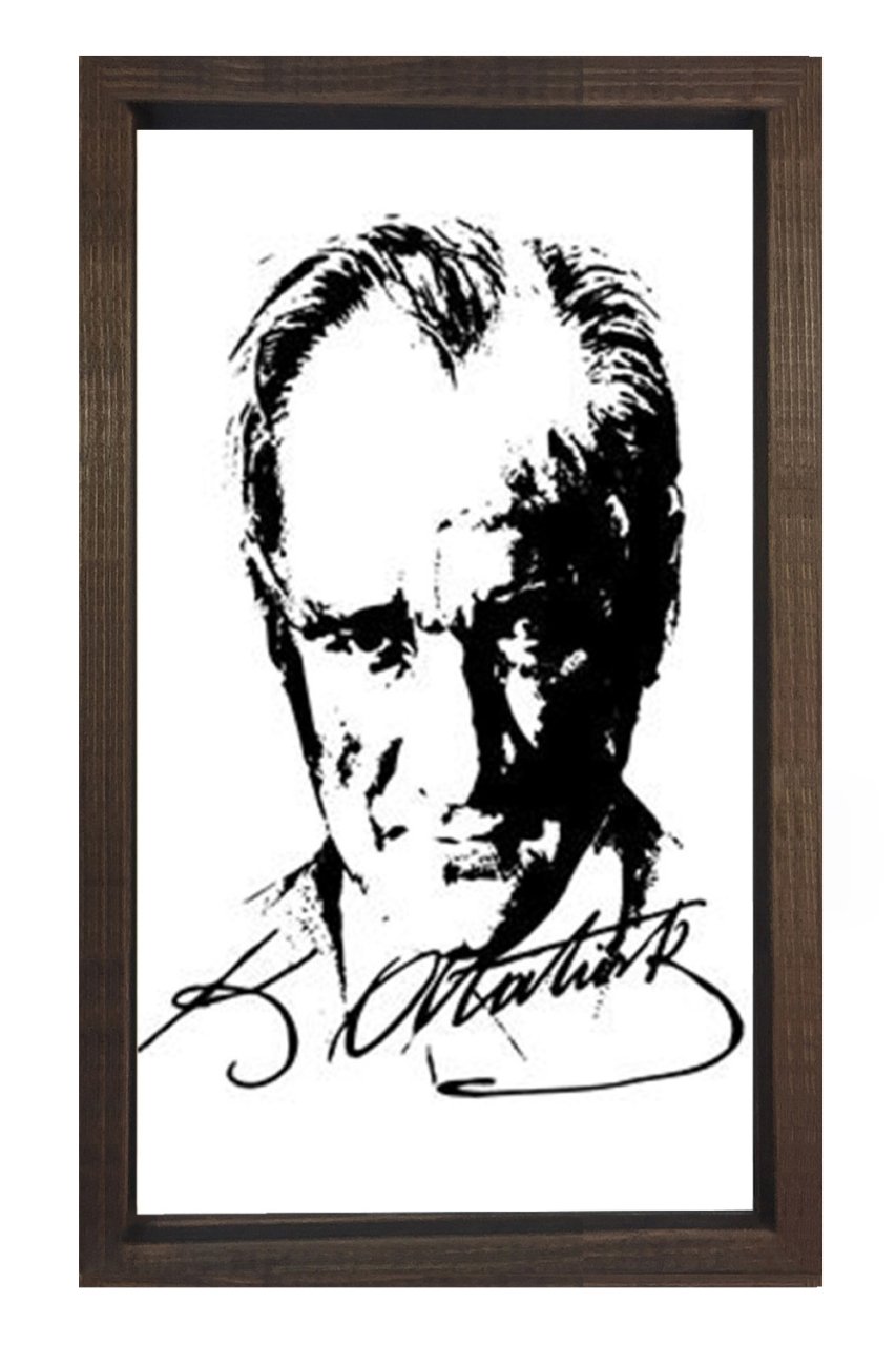 Atatürk Ve İmzası Tablosu Kahverengi Ahşap - 100x200