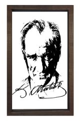 Atatürk Ve İmzası Tablosu Kahverengi Ahşap - 100x200
