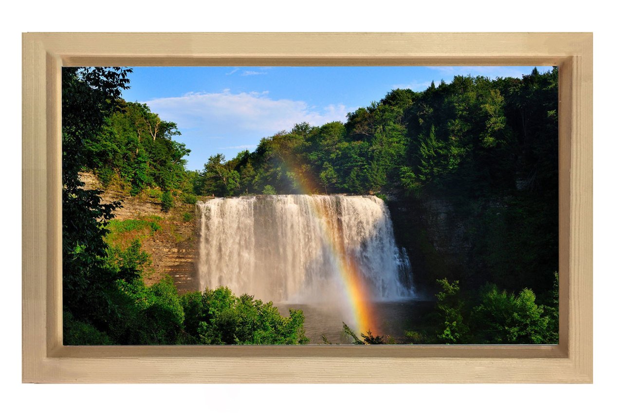 Gökkuşağı Orman Şelale Tablosu Naturel Ahşap Çerçeve - 70x100