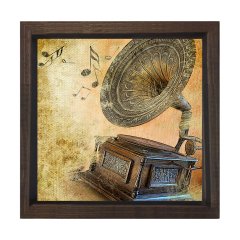 Gramafon Tablosu Kahverengi Ahşap Çerçeve - 70x70