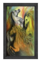 Sanatsal Atlar Tablosu Siyah Ahşap Çerçeve - 40x60