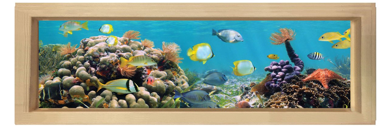 Balıklar Ve Denizaltı Tablosu Naturel Ahşap Çerçeve - 180x60