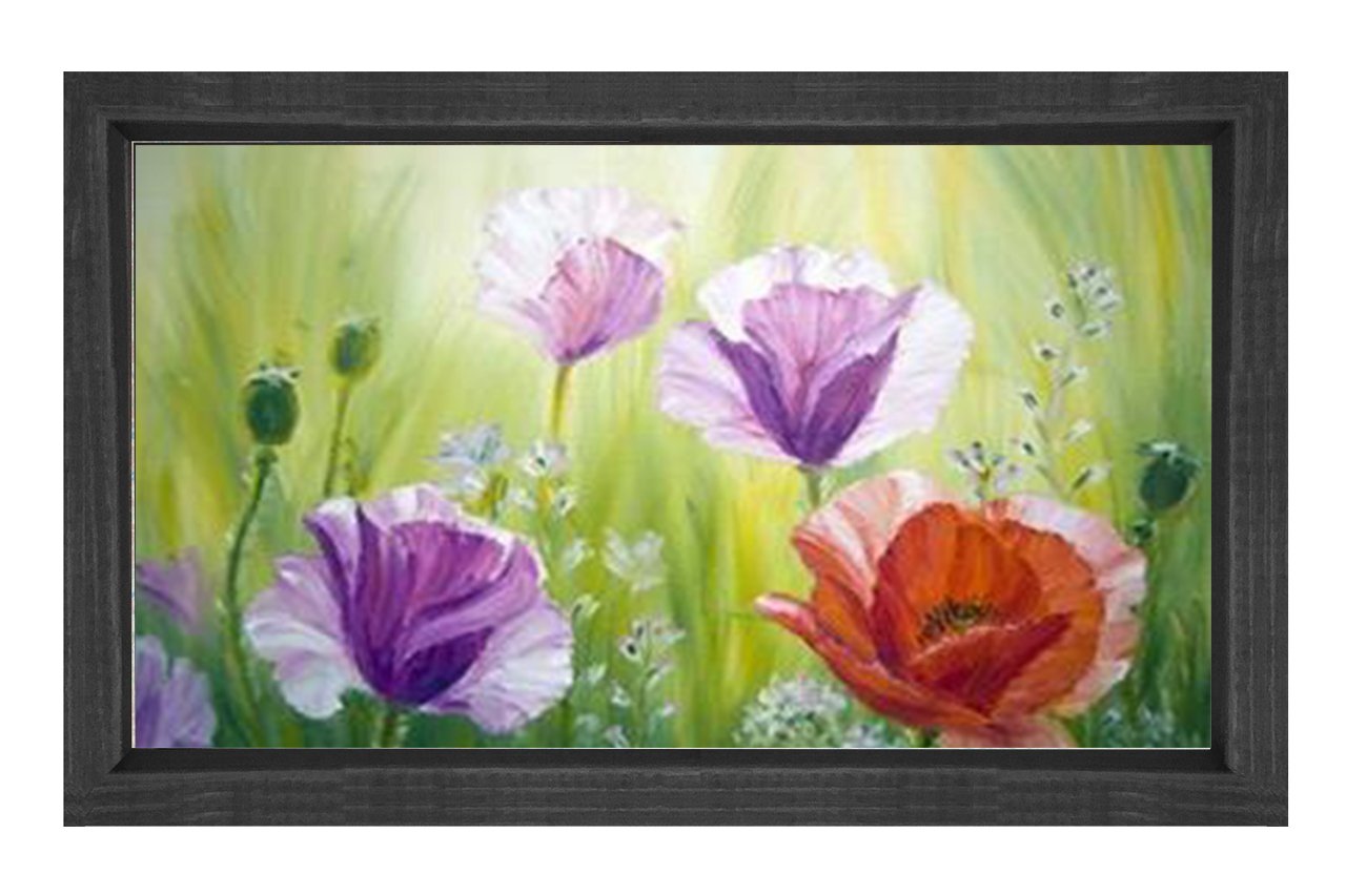 Kırmızı Mor Çiçekleri Tablosu Siyah Ahşap Çerçeve - 50x70