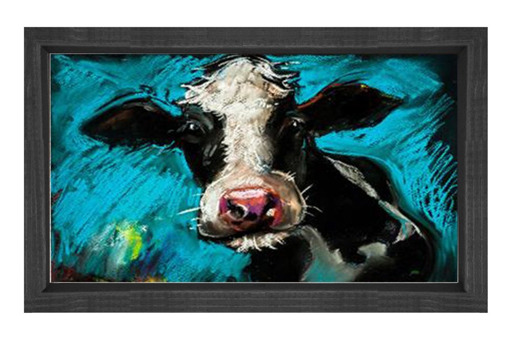 İnek Tablosu Siyah Ahşap - 50x70