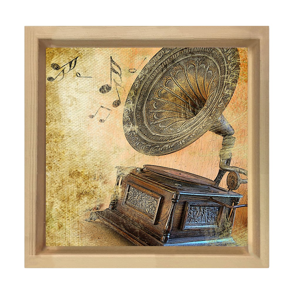 Gramafon Tablosu Naturel Ahşap Çerçeve - 40x40