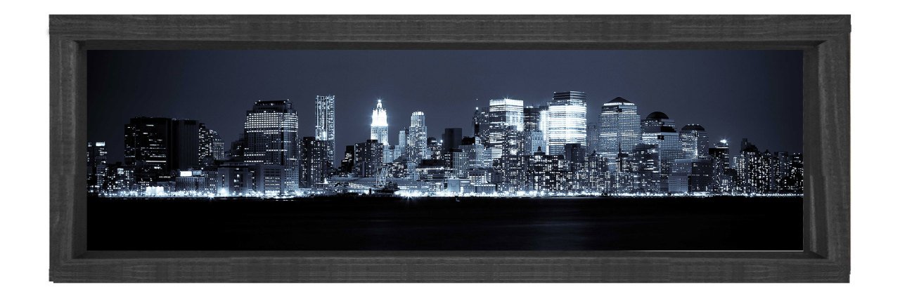 Gece Şehir Gökdelen Tablosu Siyah Ahşap Çerçeve - 150x50