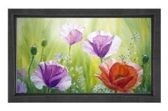 Kırmızı Mor Çiçekleri Tablosu Siyah Ahşap Çerçeve - 70x100