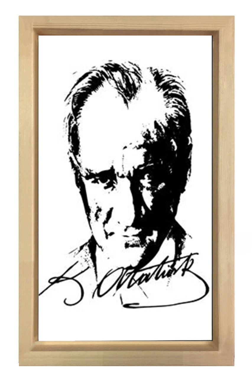 Atatürk Ve İmzası Tablosu Naturel Ahşap - 100x150