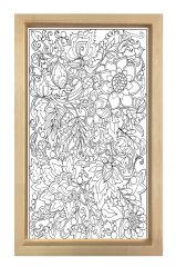 Çiçekli Desen Boyama Tablo Tablosu Naturel Ahşap Çerçeve - 40x60