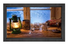Gaz Lambası Ve Bardaklar Tablosu Siyah Ahşap Çerçeve - 50x70