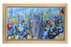 Çiçekler Kedi Reprödiksiyon Tablosu Naturel Ahşap - 70x100