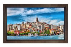 Galata Kulesi ve Evler Tablosu Kahverengi Ahşap - 100x150