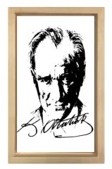 Atatürk Ve İmzası Tablosu Naturel Ahşap - 45x30