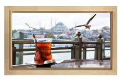 İstanbul  ve Çay Tablosu Naturel Ahşap Çerçeve - 70x100