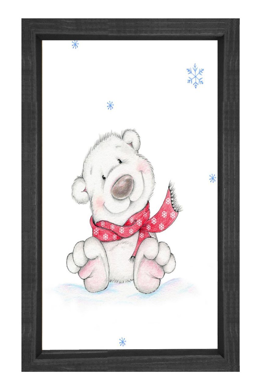 Atklı Sevimli Ayıcık Tablosu Siyah Ahşap Çerçeve - 50x90