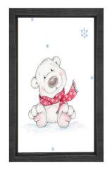 Atklı Sevimli Ayıcık Tablosu Siyah Ahşap Çerçeve - 50x90