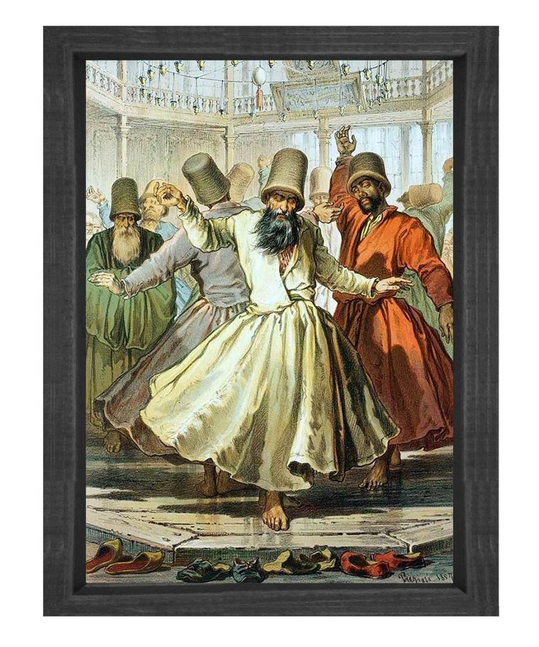 Mevleviler Tablosu Siyah Ahşap Çerçeve - 50x90