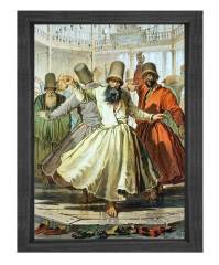 Mevleviler Tablosu Siyah Ahşap Çerçeve - 50x90