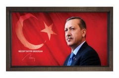 Sayın: Recep Tayyip Erdoğan Tablosu Kahverengi Ahşap Çerçeve - 45x30