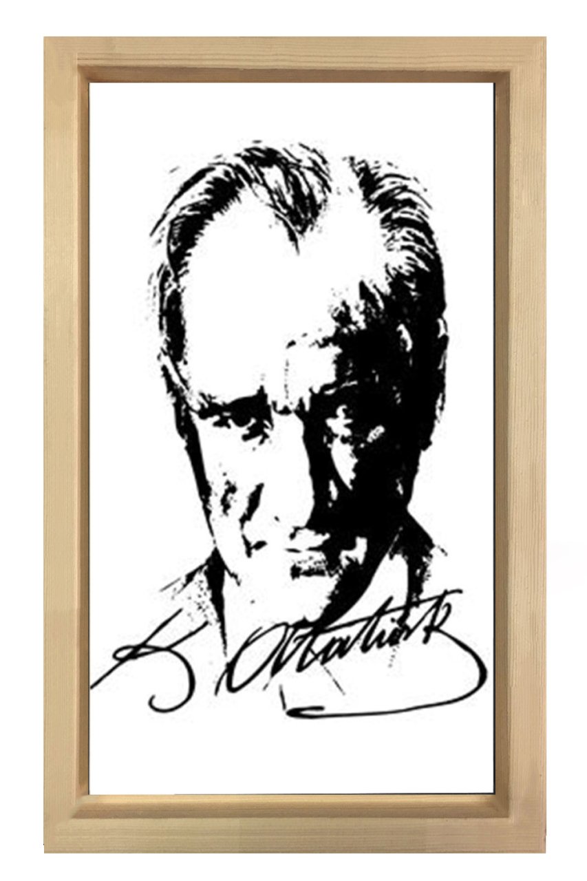 Atatürk Ve İmzası Tablosu Naturel Ahşap - 70x100