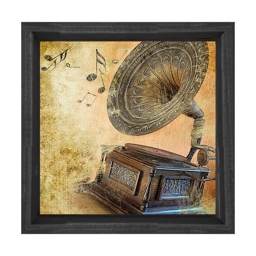 Gramafon Tablosu Siyah Ahşap Çerçeve - 30x30