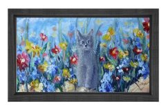 Çiçekler Kedi Reprödiksiyon Tablosu Siyah Ahşap - 70x100