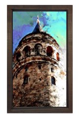 Galata Kulesi Tablosu Kahverengi Ahşap - 45x30