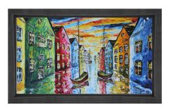 Venedik Kıyısı Gemilerle Tablosu Siyah Ahşap Çerçeve - 70x100