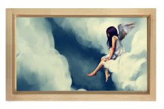 Melek Kız Gökyüzü Bulut Tablosu Naturel Ahşap Çerçeve - 40x60