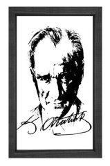 Atatürk Ve İmzası Tablosu Siyah Ahşap - 40x60