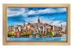 Galata Kulesi ve Evler Tablosu Naturel Ahşap - 100x150