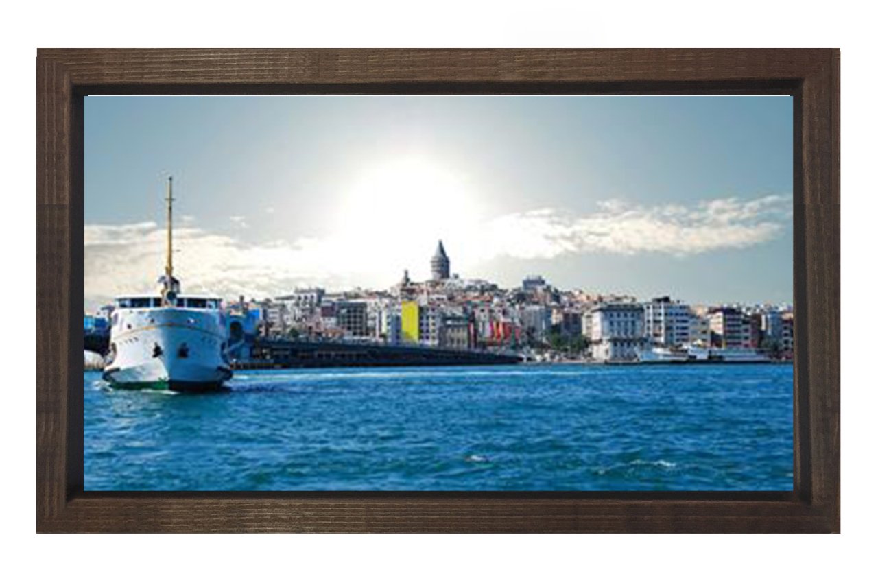 İstanbul Manzarası Tablosu Kahverengi Ahşap Çerçeve - 100x150