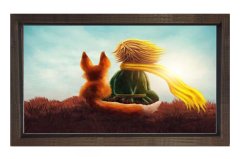 Çoçuk Arkadaşı Sevimli Tilki Tablosu Kahverengi Ahşap Çerçeve - 40x60