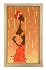 Afrikalı Dekor Kadın Tablosu Naturel Ahşap Çerçeve - 100x150